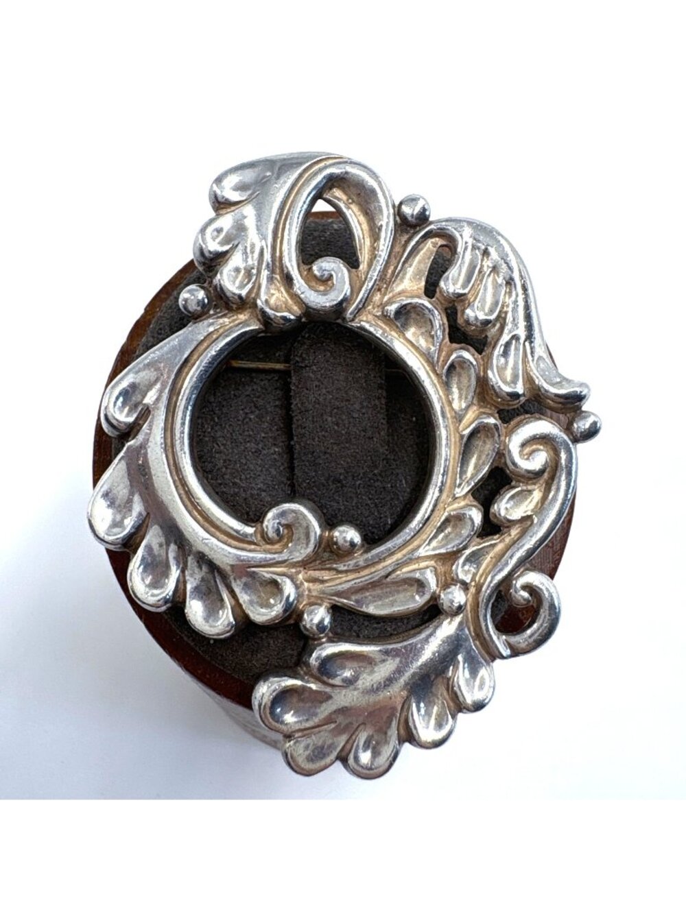 VTG Solid Sterling Silver 925 Scroll Design Circle Brooch Size 2" Length